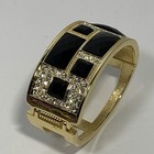 Gold Tone Black Glass Crystal Cuff Bracelet Modern Statement Geometric Hinged