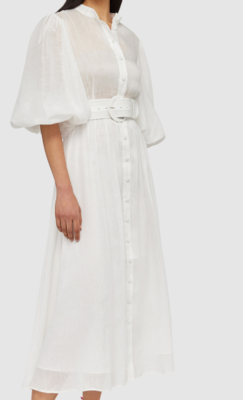 NWT Latest LEO LIN luxurious silk linen midi white puff sleeves, sz Aus 8,  US 4 | eBay