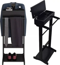 Suit Valet Stand with Top Tray, Wooden Valet Stand, 42 '' Tall