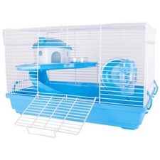 BLUE  STARTER HAMSTER CAGE + WHEEL FOOD BOWL HOUSE & WATER BOTTLE 30 X 47 X 30cm