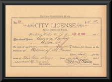 1880s Tombstone Arizona Brothel License Reprint On 100 Year Old Paper *P201