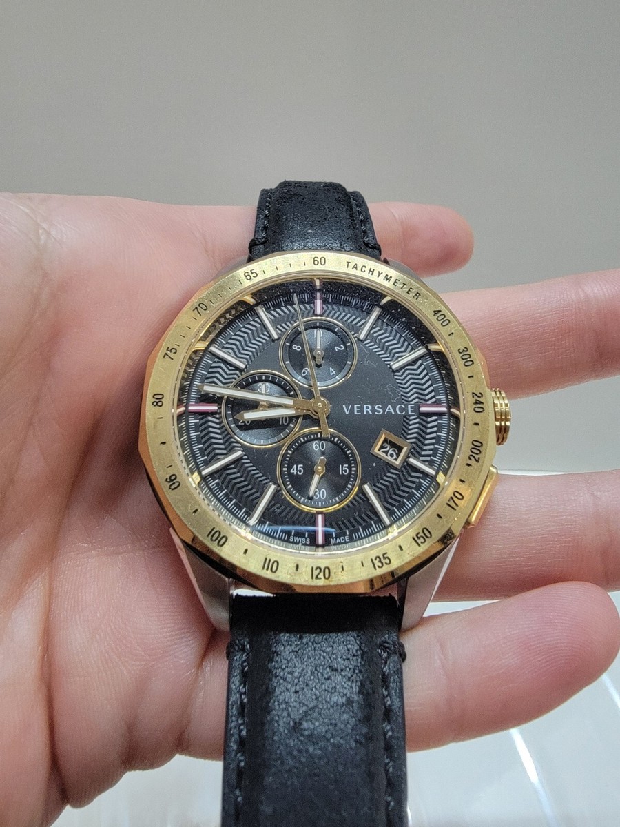 Versace Mens Sport Tech Two Tone 45mm Bracelet Fashion Watch 
