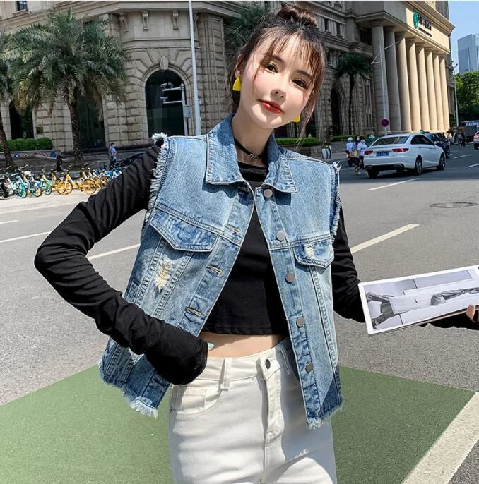 Jeans sleeveless overcoat for ladies clearance