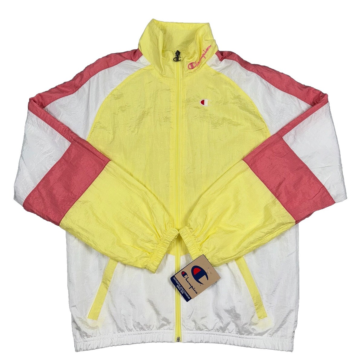 Champion Nylon Windbreaker Full Zip Jacket Yellow Pink V75418