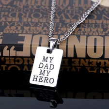 Mens Fashion Jewelry My Dad My Hero Pendant Chain Necklace Dog Tag Silver  20-5