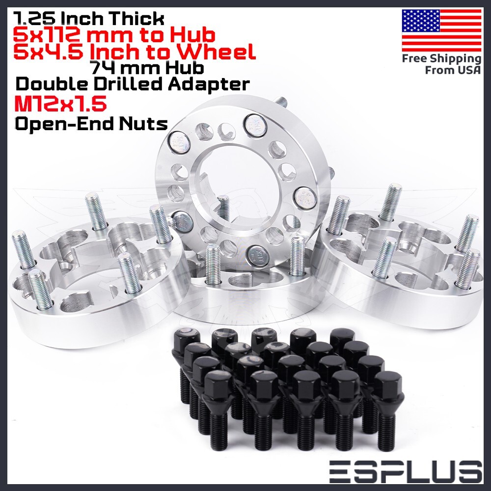 4x 1.25" Bentley 5x112 Hub to 5x4.5" Adapter Fit 03-24Continental/FlyingSpur