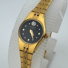 VTG Bulova Quartz Watch 92R14 Women Genuine Diamond Gold Tone New Battery 6.75"