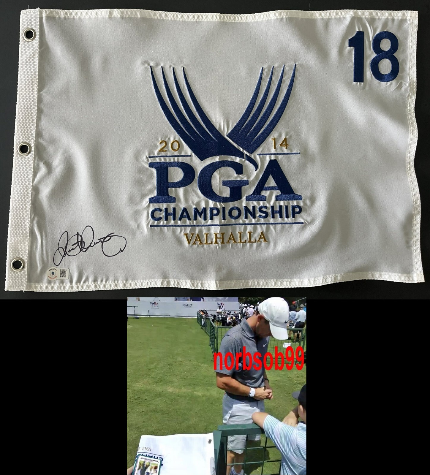 Rory McIlroy Autographed Signed 2014 PGA CHAMPIONSHIP FLAG w/EXACT VIDEO PROOF BECKETT COA 