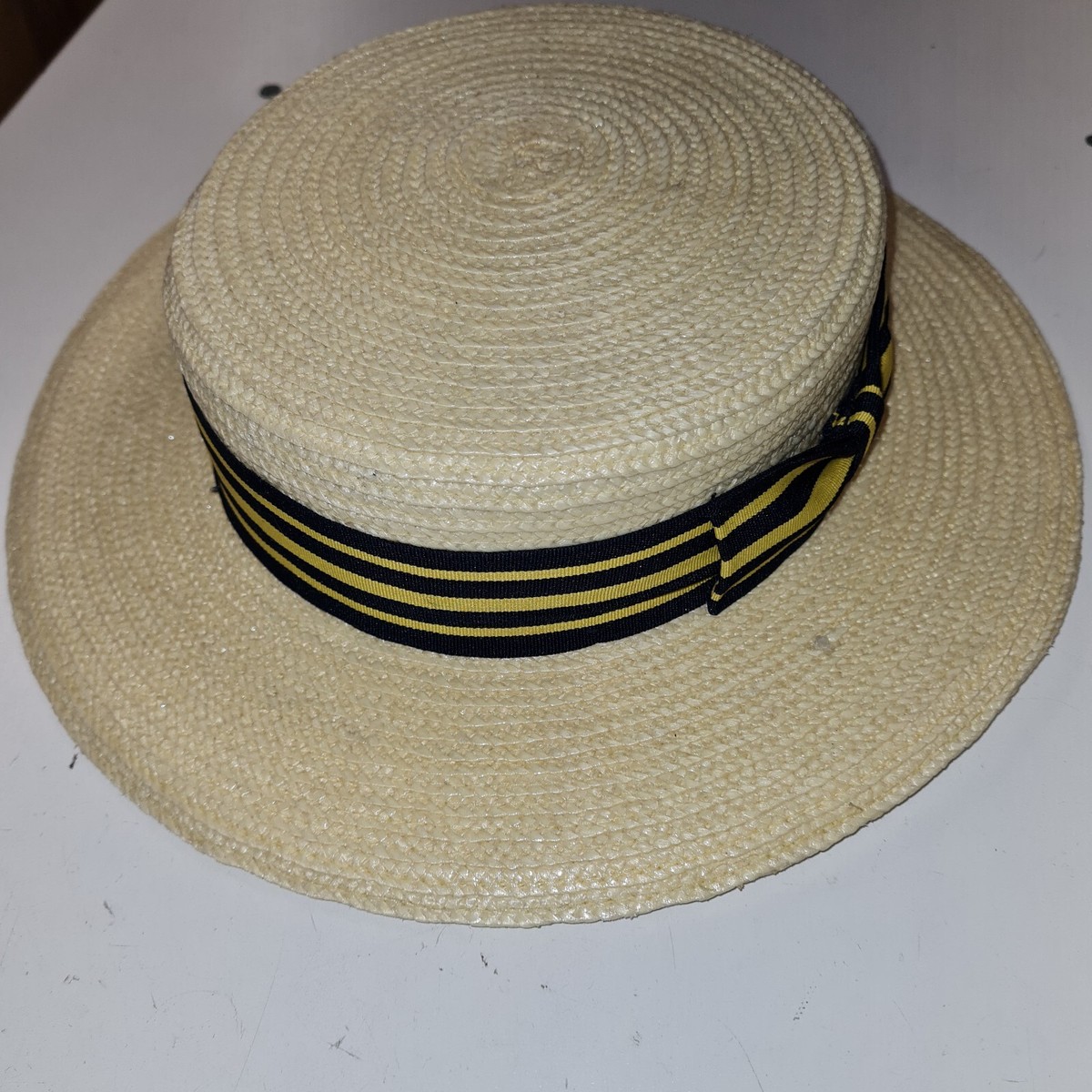 Chin Strap Straw Boater Hat With Ribbon GIRLS SUMMER STRAW BOATER