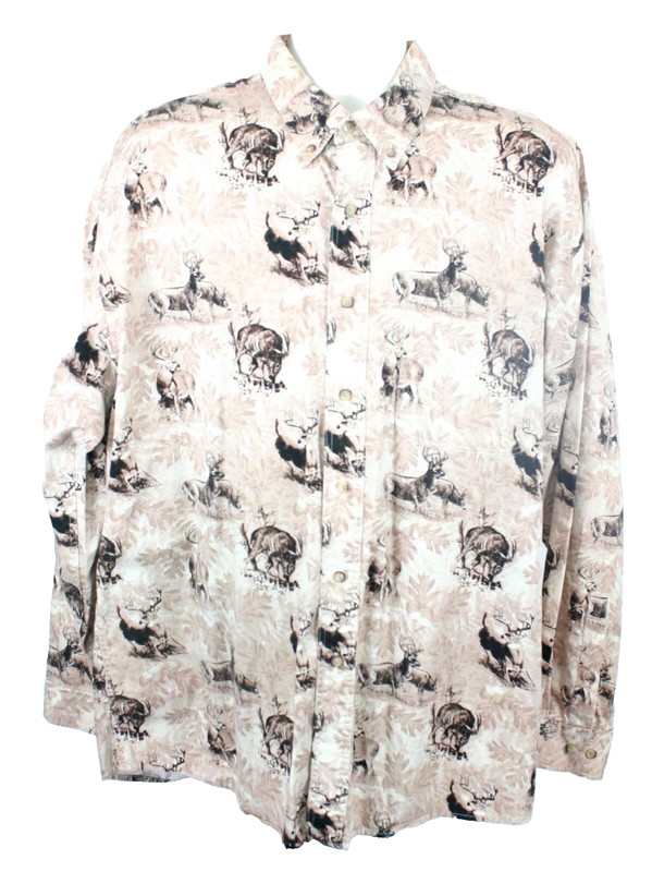 Bit & Bridal Mens XL Shirt Long Sleeve Deer Cotton Western Core Casual Beige