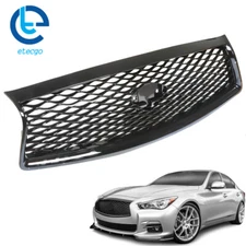 Gloss Front Mesh Bumper Hood Grille Fit For  Infiniti Q50 Sedan 2014-2017 Black