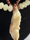 Carved Frog On Leaf Earth Tone Beaded Necklace 925 Sterling Silver Clasp — photo 4
