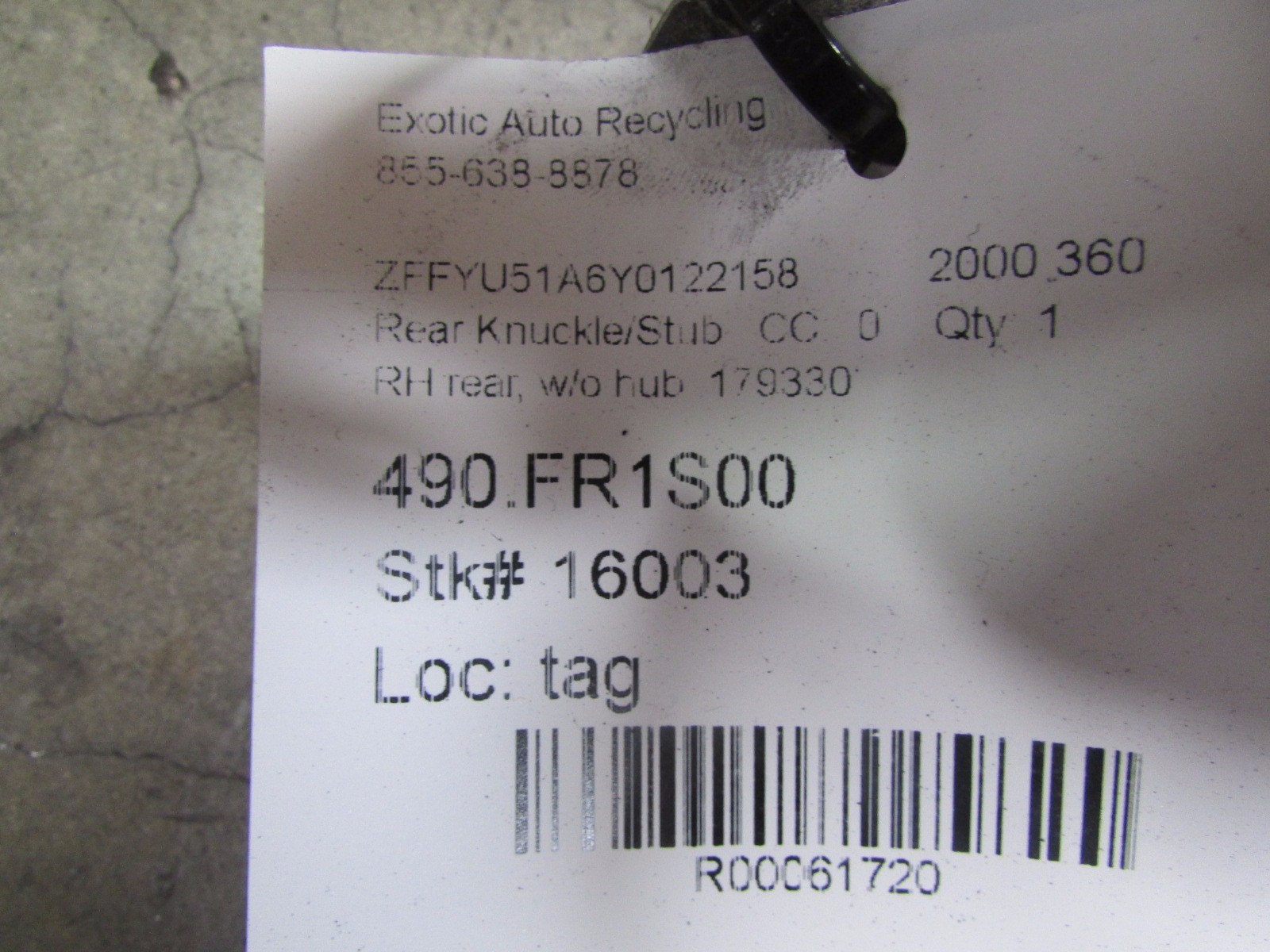 Ferrari F430, 360 LH Front or RH Rear, Spindle Knuckle, w/o Hub P/N 179330