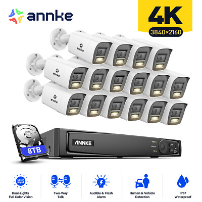 ANNKE 16CH 12MP NVR PoE 4K AI Color Night Security Camera System Two Way Audio