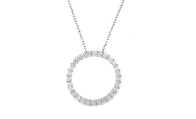 925 Sterling Silver Cubic Zirconia Circle Pendant Necklace For Women - 18''