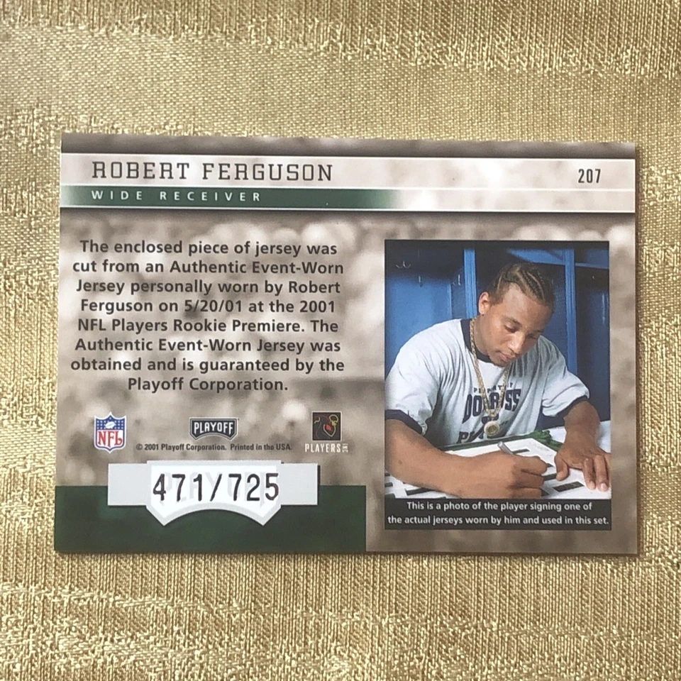 2001 Playoff Honors Robert Ferguson Rookie Premiere Event Worn Jersey #471/725 - Image 2 of 2