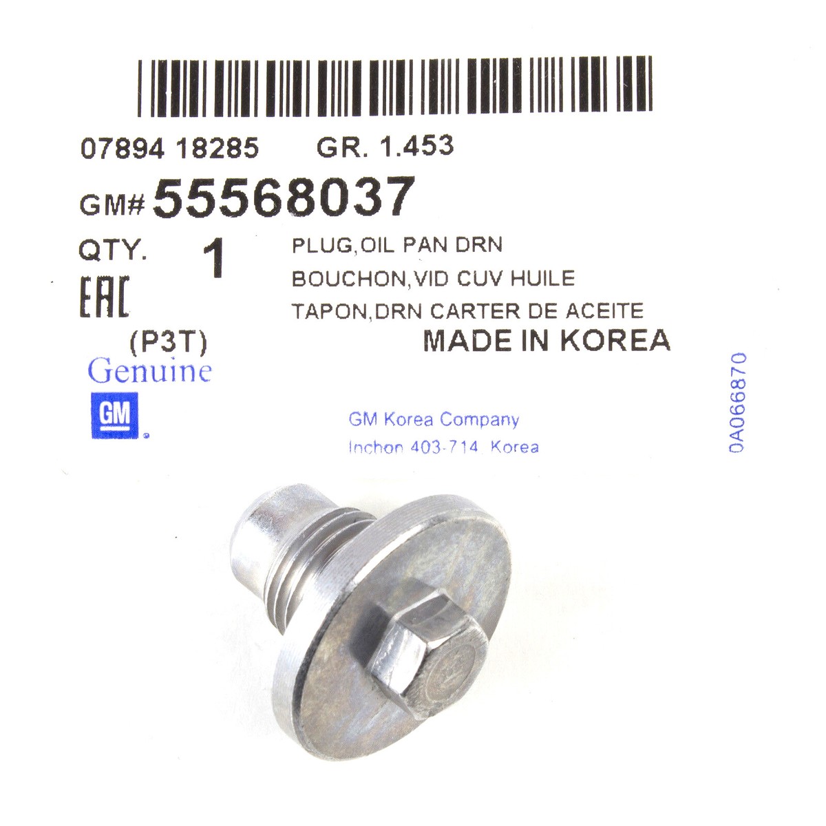 Genuine GM 2Pc 55568037 Engine Oil Pan Drain Plug Bolt w Gasket 