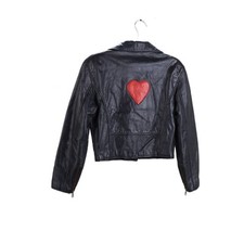 Moschino Cheap And Chic 1990s Heart Patch Black Leather Moto Jacket Xs S Italy