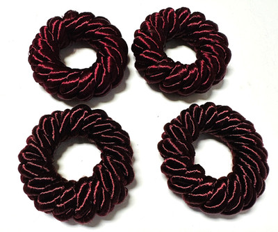 Red Violet Cloth Napkin Rings Holders Satin Floss Braded Wrapped Round Set of 4