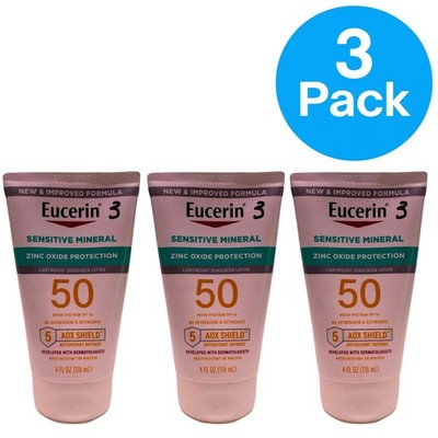 Eucerin Sensitive Mineral Sunscreen SPF 50 Zinc Oxide Protection 4oz 3 Pack Bund