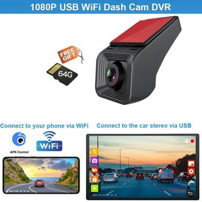 1080P Car USB DVR Dash Cam Front Camera with ADAS Drive Video Recorder +64G Card