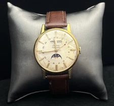 Vintage 1960s Zodiac Triple Date Moon Phase Automatic Mens Dress Watch, Restored