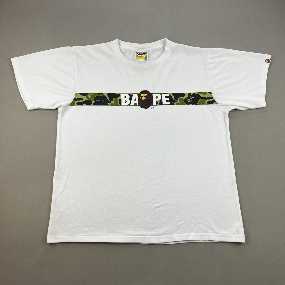 Bape A Bathing Ape T-Shirt Adult Small White Camo Stripe Logo 