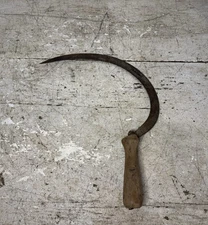 Vintage Antique VIC 2 Austria Farm Hand Scythe Sickle Rustic Hand Tool Serrated