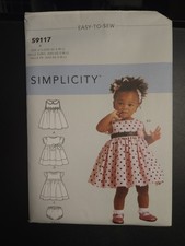 9117 Babies Dresses, Panties, Headband, Sizes XXS Thru L,  New Uncut Simplicity