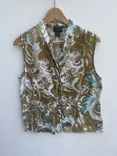 Citron Santa Monica Asian Inspired Sleeveless Blouse Dragon Print Sueded Rayon L