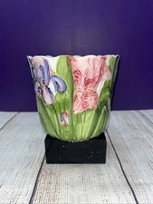 Ben Rickert Planter/Cache Pot, Embossed Pink & Purple Irises,