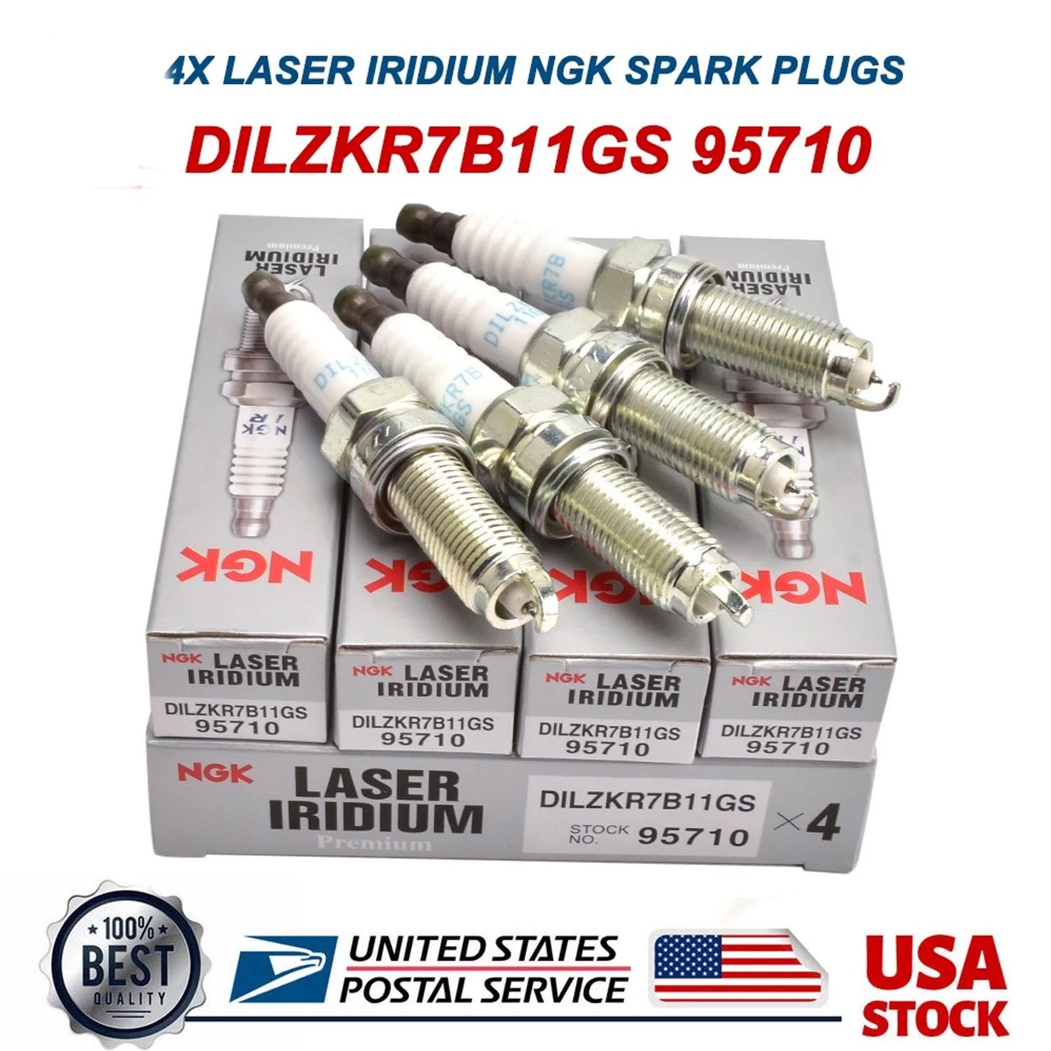 4PCS NEW NGK LASER IR IRIDIUM SPARK PLUGS DILZKR7A11GS DILZKR7B11GS 95710 3483