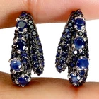 925 Sterling Silver Earrings Blue Sapphire Round Diamond Cut Gemstone Jewelry