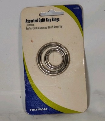 Hillman - Assorted Split Key Rings, Nickle Plated Steel, , 4 Rings 3/4'' - 1&1/2''
