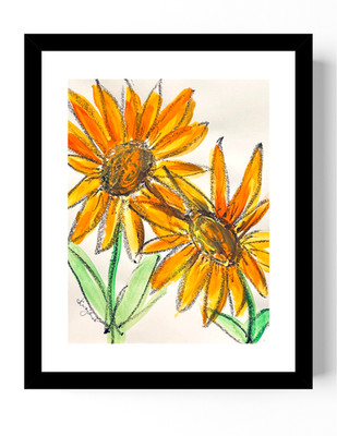 Guajardo Art: Two Sunflowers 11X8.5 Original Paper Signed Whimsical Art