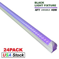 24 Pack UV Black Light Led Bar 4FT 40W T8 Linkable Single Fixture for Glow Party