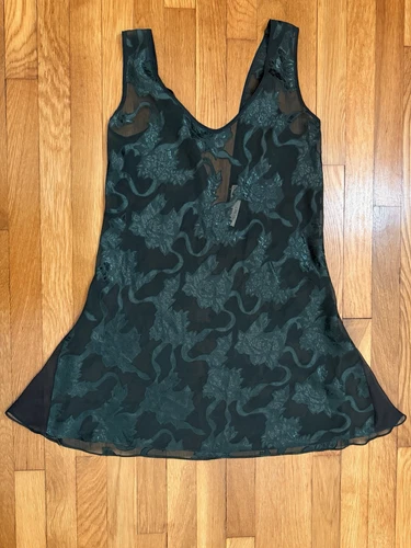 UNDERCOVER Abito Slip Vintage Victoria Secret Etichetta Oro Verde Goffrato Trasparente Taglia Media