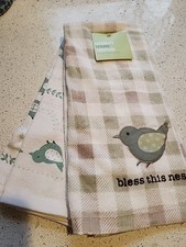 Kitchen Towels Spring Bless This Nest Bird White Beige Green