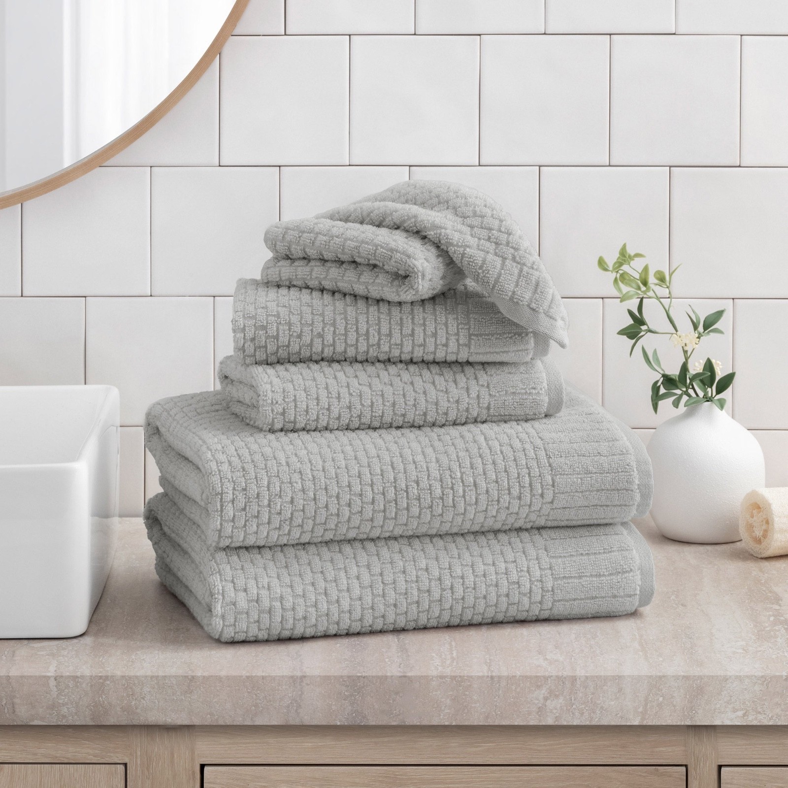6 PC. SET TOWELS BATH & HAND & WASHCLOTHS 100% COTTON, 2-30"X58" 2-16"X30" 2-13"