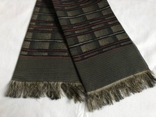 Vintage Mod Mens Khaki Green Striped Reversable Scarf Cravat Necktie