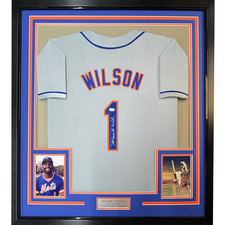 FRAMED Autographed/Signed MOOKIE WILSON 33x42 New York Grey Jersey JSA COA Auto