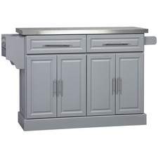Rolling Kitchen Island with Storage Portable Cart on Wheels Stainless Steel Top