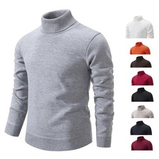 Men's Winter Turtleneck Sweater Warm Slim Fit Casual Solid Color Trendy Pullover