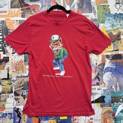 AKOO Red Graphic T Shirt Fox Cartoon Character Hip Hop Style Men's Medium