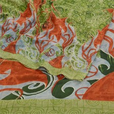 Sanskriti Vintage Sarees Green Pure Georgette Silk Printed Sari 5Yd Craft Fabric