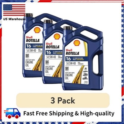 3 pack, Shell Rotella T6 Full Synthetic 5W-40 Diesel Engine Oil, 1 Gallon