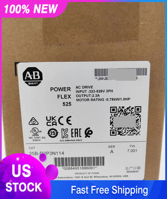Allen-Bradley 25B-D2P3N114 PowerFlex 525 0.75kW 1Hp AC Drive 25BD2P3N114 NEW