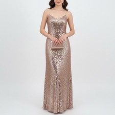 Watters Sequin Maxi Dress Rose Gold Spaghetti Strap Formal Gown Size 4