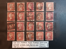 20  Q.V.PENNY RED PLATES NO'S 205 - 224 GOOD USED clean stamps. Hard to find nos