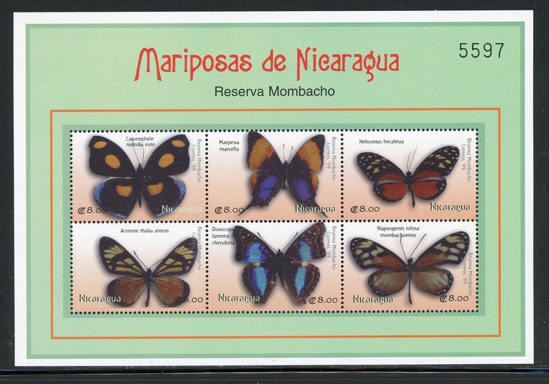 NICARAGUA MH S/S Minisheet Selections: Scott #2360 BUTTERFLIES Fauna CV$16+